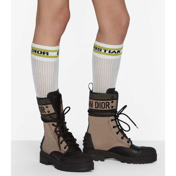 Dior D-Major Black Taupe Logo Military Combat Lace Up Tie Ankle Boots 38.5 - Picture 3 of 16